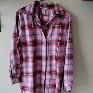 Victoria's Secret Sleepwear Shirt Plaid Pink Red Size S with Some Lace on Bottom